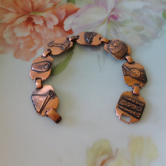 Vintage Solid Copper Native American Panel Link B… - image 2