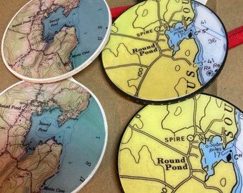 Round Pond- Bristol-Pemaquid-Maine Coast-Ornament - Fully Resined -Maritime Nautical - Double Sided