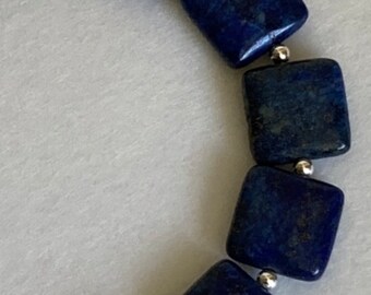 Lapis Lazuli Bracelet -8"-with  Magnetic Close and Sterling Silver-Flat