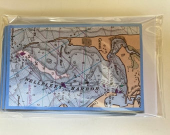 Wellfleet Harbor-Great Island-Herring River- Vintage Cape Cod - Chart Map Gift Enclosure Mini Cards-Barnstable Cty-Massachusetts