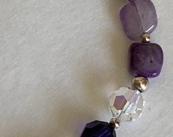 Amethyst, Swarovski Crystal Bracelet -8"-with  Sterling Magnetic Close and Sterling Silver Beads