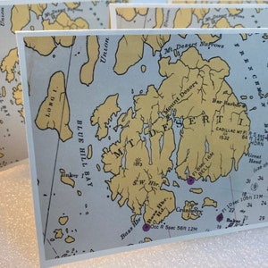 Chart Vintage Greeting Cards-MDI-Mt Desert Island-Bar Harbor-Bass Harbor-Northeast Harbor-Southwest Harbor-Cadillac-A-2 Cards-Mainemade i image 1