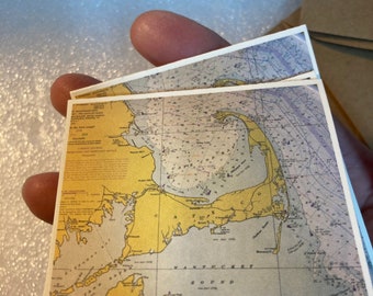 Vintage 1960's Cape Cod and Islands Gift Enclosure Mini Cards-Vintage Map-Vintage Chart-Square Card- Nantucket -Marthas Vineyard -Monomoy