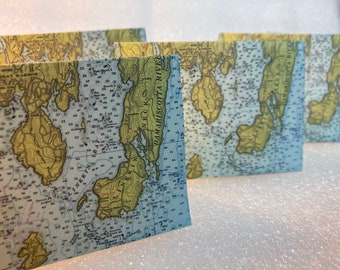 Chart Gift Enclosure Mini Cards-Boothbay-Spruce Point-Ocean Point-Southport-Linekin Neck-Maine-Vintage Chart