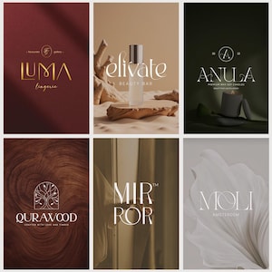 May include: A collection of six product logos. The logos include the text "LUMA lingerie", "elivate BEAUTY BAR", "ANULA PREMIUM WAX SOY CANDLES", "QURAVOOD CRAFTED WITH LOVE AND TIMBER", "MIRROR", and "MOLI AMSTERDAM". The logos are in various colors and styles.