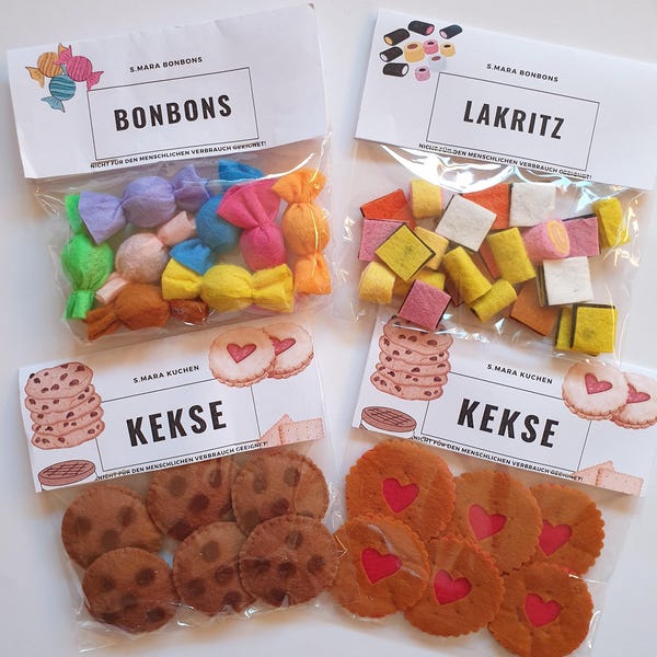 Cookies, sweets, licorice for the shop, candy made of felt, hand-sewn, play food, felt toys
