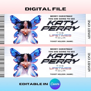 Modèle de billet de concert Canva modifiable Katy Perry Lifetimes Tour * FICHIER NUMÉRIQUE avec instructions *