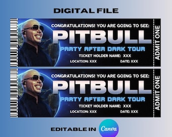 Bearbeitbare Pitbull Party After Dark Canva Konzertkartenvorlage * DIGITALE DATEI mit Anleitung *
