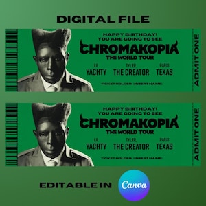 Bearbeitbare Tyler, The Ersteller Chromakopia Konzertkarte Canva Vorlage * DIGITALE DATEI mit Anleitung *