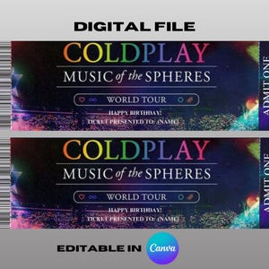 Bearbeitbare Coldplay Music of the Spheres Canva Konzertkarten-Vorlage * DIGITALE DATEI mit Anleitung*