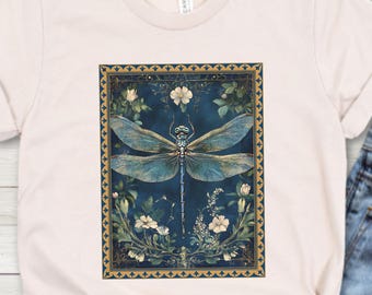Dragonfly Floral Shirt, Dragonfly Tshirt, Cottagecore Shirt, Garden Lover Gift, Botanical Boho Shirt, Fairycore Tshirt, Mystical Tshirt