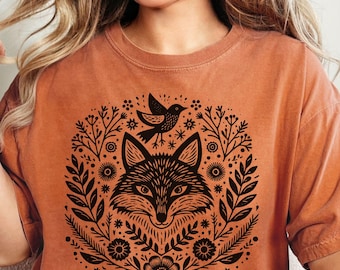 Woodland Fox Shirt, Vintage Folklore Fox Shirt, Cottagecore Fox Tee, Goblincore Tee, Fox Lover Shirt, Boho Wild Fox Tee, Nature Lover Shirt