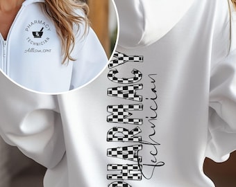 Customizable Pharmacy Full Zip Hoodie Sweatshirt, CPhT Jacket, Personalized Pharmacy Tech Zip Up, Pharmacy Tech Gift, Pharmacist Graduation