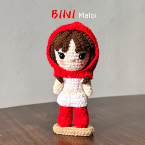 BINI Maloi Red Scarf crochet Amigurumi PDF Digital pattern | Maloi doll, bini doll, red riding hood, maloi red scarf, red hood scarf