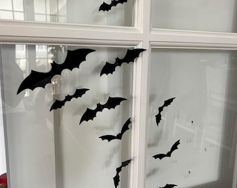 120 szt. 3D nietoperzowa dekoracja ścienna – wodoodporne czarne naklejki na Halloween w 4 rozmiarach do upiornego wystroju domu