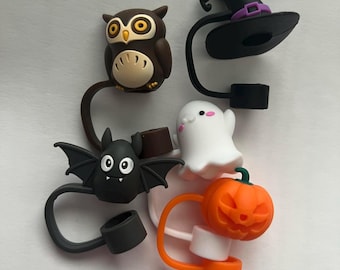 5PCS Halloween Silicone Straw Cap for Stanley Cups | Reusable Dust-Proof Toppers for 30 & 40 Oz Tumblers with Handle | Ideal Halloween Gifts