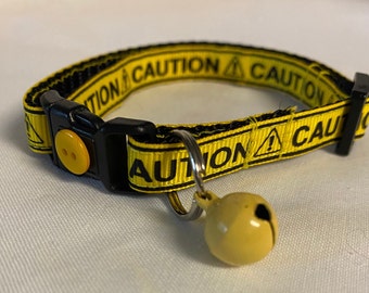Bright Yellow Caution Tape Breakaway Safety Collar/Mischief Maker/Quick Release/Adjustable/Cat, Kitten, Tiny Dog/Custom Sizes Available
