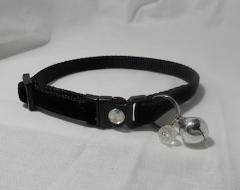 Collar de terciopelo negro para gatos, collar para gatitos, collar de seguridad: terciopelo de felpa, gato niña, gato niño