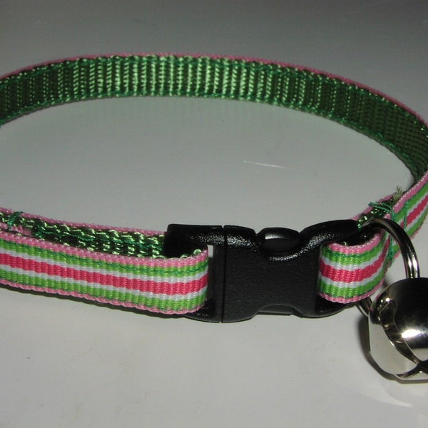 Kitten or Cat Collar - Bright Green and Hot Pink