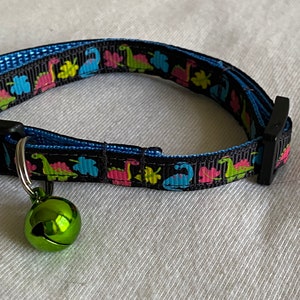 Dinosaurs on navy ribbon Cat or Kitten Collar, Breakaway Collar - girl cat, boy cat, Tiny Dog