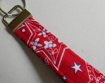 Red Bandanna Fabric Wristlet Key Fob