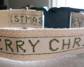 Christmas Dog Collar, Puppy Collar - Cottage Chic Style, Rustic, Merry Christmas,