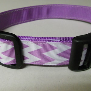 Colorful Light Purple and White Grosgrain Ribbon Chevron Dog Collar, Lilac Chevron Dog Collar
