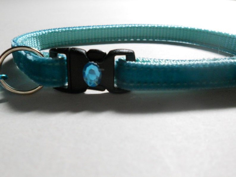 Plush Velvet Cat or Kitten Breakaway Collar Teal/Bling Collar image 4