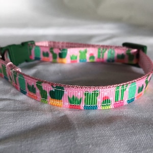 Cactus on Pink Ribbon Cat or Kitten Collar, Adjustable Breakaway Collar - girl cat, boy cat, Tiny Dog