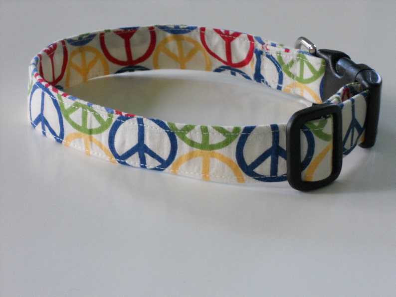 3 Sizes Available Groovy Peace Sign 1/" Handmade Adjustable Dog Collar