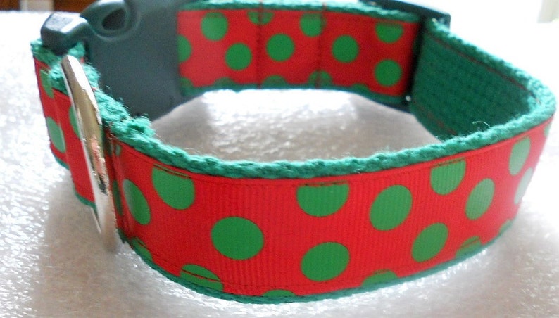 Colorful Puppy Red and Green Dog Collar Red and Green Dots,Holiday