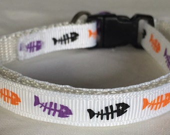 Fish Bones Cat or Kitten Collar, Fish Skeleton Breakaway Collar - girl cat, boy cat, Tiny Dog