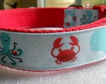 Beach Dog or Puppy Collar - Nautical Theme Ribbon, Seashore, Summer, Colorful