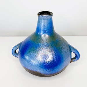 Wazon ceramiczny Vintage Ceramano Dolomit 274 z Niemiec Zachodnich, niebiesko-zielony, opalizujący, z uchwytami MCM, z ceramiki studyjnej, wazon ceramiczny w stylu Mid Century Modern