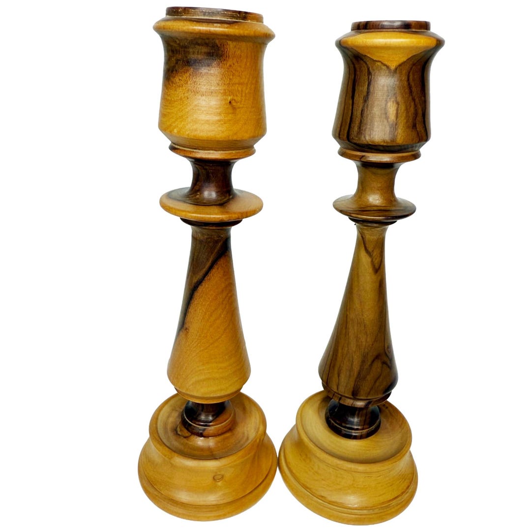 Vintage Wood Candle Holders – Hand Turned Mid Century Taper ...