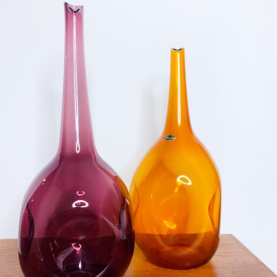 Rare Vintage Zeller Handblown Dimple Glass Vases, Mid-century