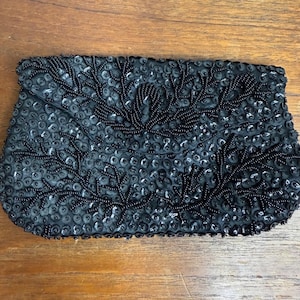 Vintage Hand Beaded Purse – 1950s Black Beaded Evening Bag – Hong Kong Clutch – Retro Formal Handbag, MCM Evening Clutch