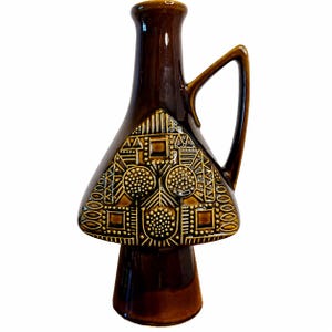 Vintage Bay Keramik Reliefvas – 1960-talets västtysk keramik – Mitten av århundradet Modern – Bodomans stil – Contura Design – Brun glasyr, MCM