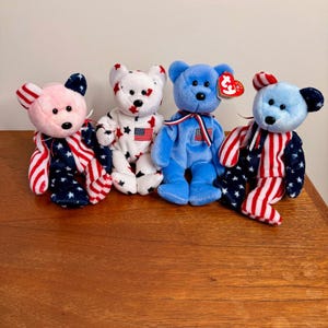 TY Beanie Babies USA Set – America, Spangle & Glory – Vintage Patriotic Plush Bears – Rare TY Collectibles – Red White Blue Gift Lot