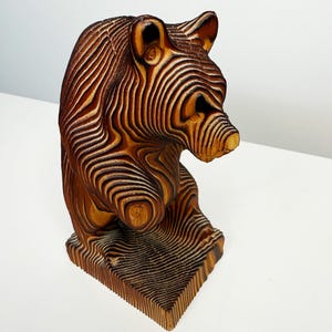 Large Hand Carved Bear Figurine – Kadian Crafts Canada – Vintage 1970s Cryptomeria Wood Sculpture – Cabin Folk Art Decor, Cool Bear Treasure