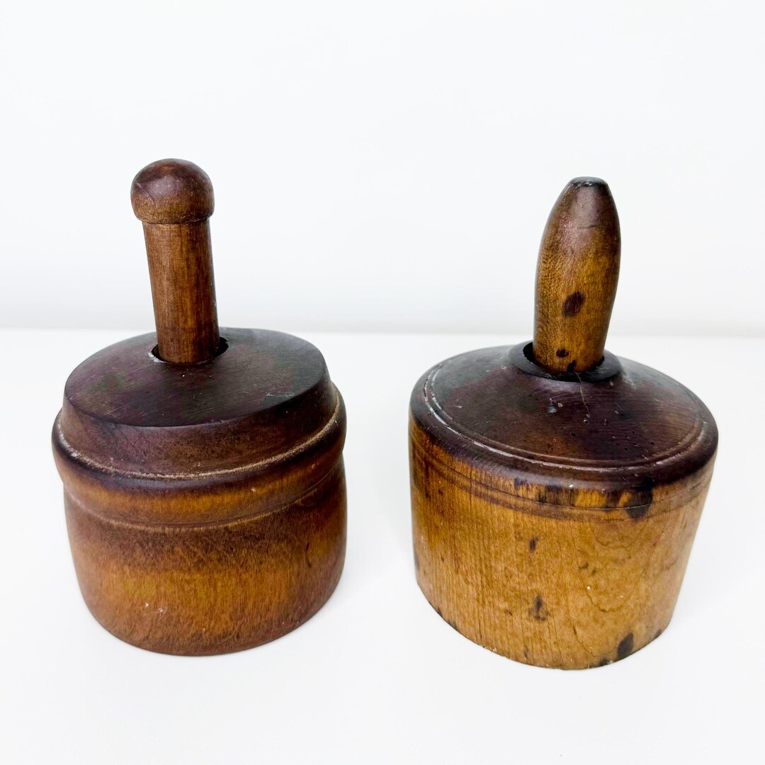TWO Vintage Wooden Butter Molds, Sold as a Pair, Thistle & Heart Butter ...