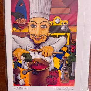 ZWEI Salvatore Kunstkarten von Will Rafuse – Künstlergeschenke für Köche, kreative Köpfe, Innenseite leer, perfekte Geschenkidee, Geschenk beim Kauf