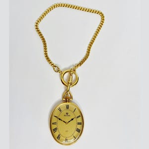 Vintage Nivada C1 Pocket Watch, Swiss Made Mechanical Wind-Up, Gold-Tone with Chain, Roman Numeral Dial, Working Timepiece