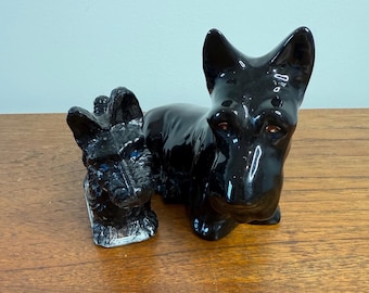 Vintage Black Scottie Hundefiguren - Glas & Keramik - Mid-Century-Dekor, Retro-Hund-Sammlerstücke, Geschenk für Hundeliebhaber - Kaufen Sie 1 oder das Set