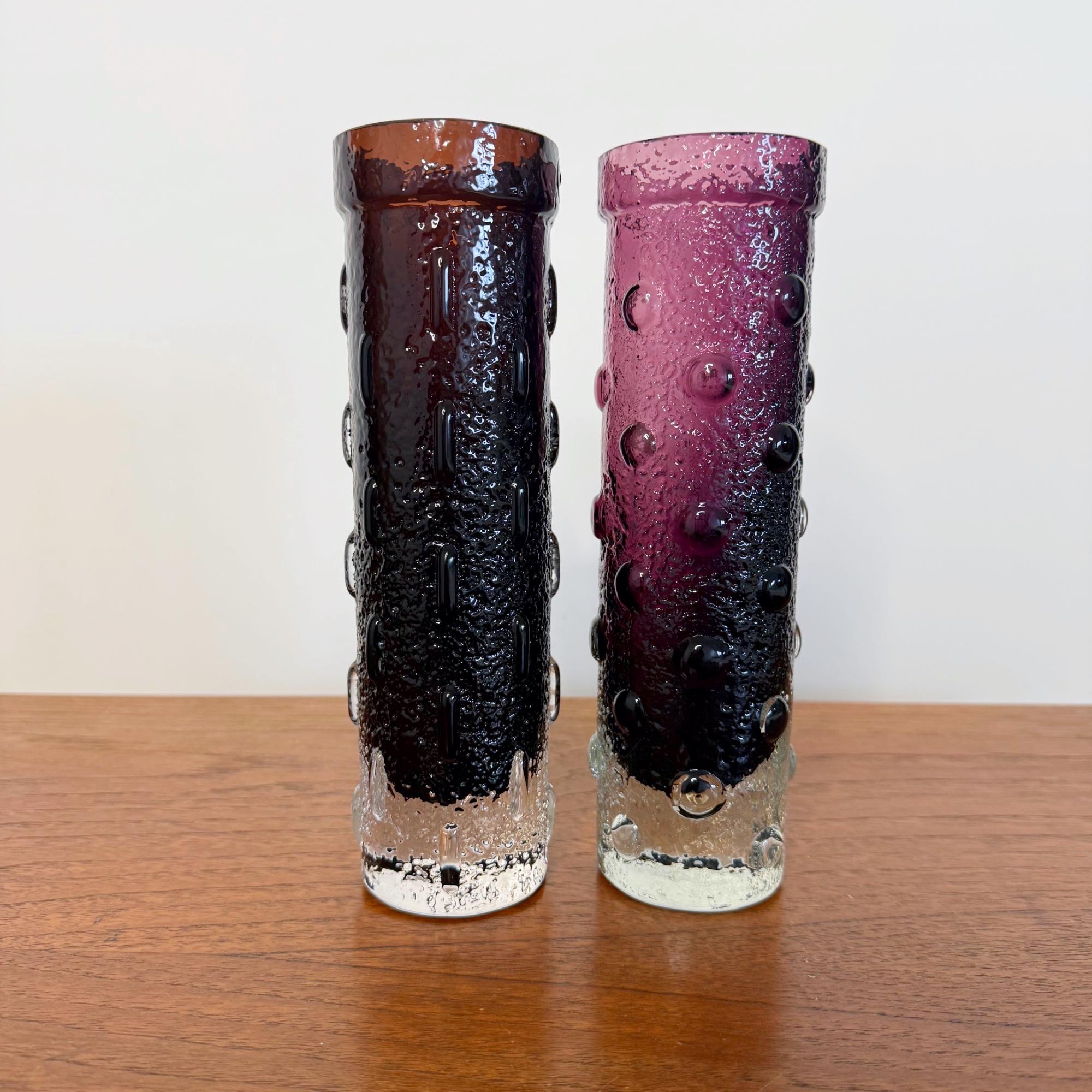 ヴィンテージ Riihimäen Lasi ガラス花瓶 – 2個セット – 9インチ