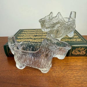 Set of 2 Vintage L.E. Smith Scottie Dog Candy Dishes – Clear Glass Scottish Terrier Bowls – Mid Century Retro Dog Lover Gift, Vintage Dogs