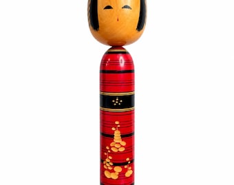 Authentic Japanese Kokeshi Doll – Handmade Folk Art, Yajirō Style Plum Blossom Design, Unique Gift for Collectors & Japanese Culture Lovers