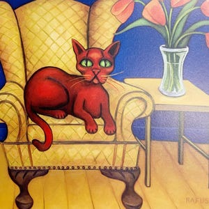 ZWEI Vintage Neue ""Ruby"" von Will Rafuse, Einzigartige Katzen Kunst Karten mit künstlerischem Charme für Katzenliebhaber, Kunst-Enthusiasten, Umschläge, innen blanko."