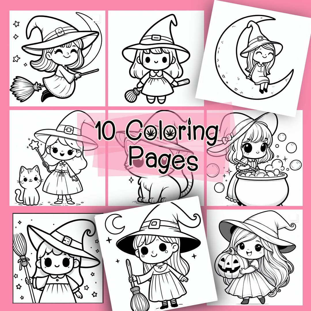 Happy Halloween With the Witch Coloring Pages 10 Pages Simple Color ...