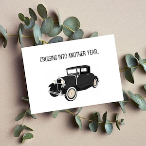 Antique car hot rod folded birthday card